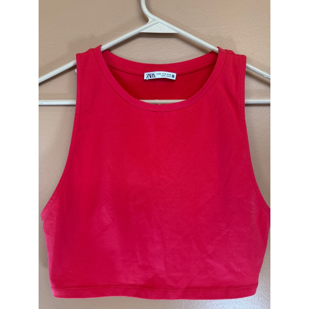 Zara Girls Red Sleeveless Crop Top Tank Round Neck Solid Size M